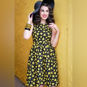 Retrolicious 1950s Inspired Honey Bumble Bee Hive Novelty Pin Up Cotton Dress.